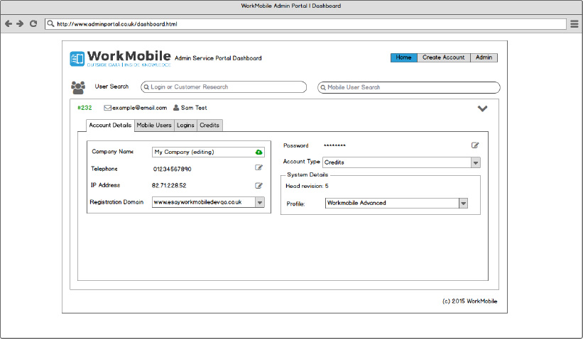 Dashboard UX Wireframe