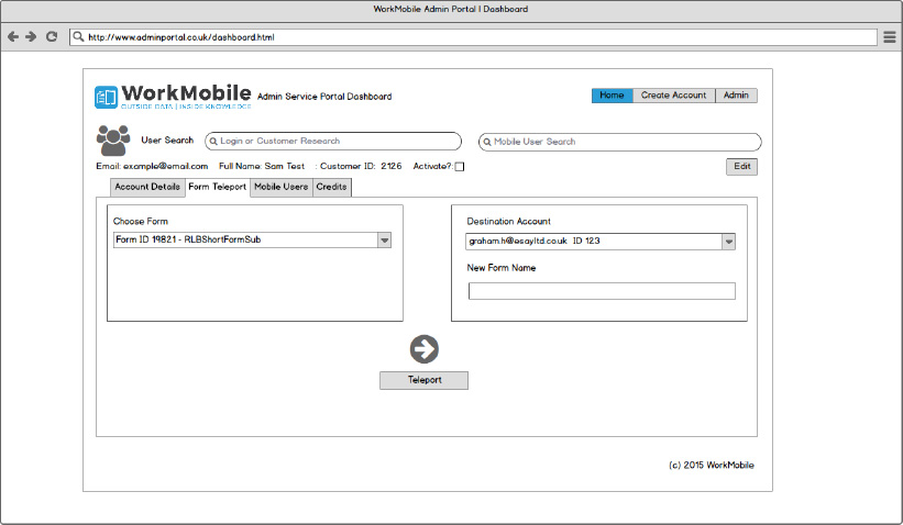Form Teleport UX Wireframe
